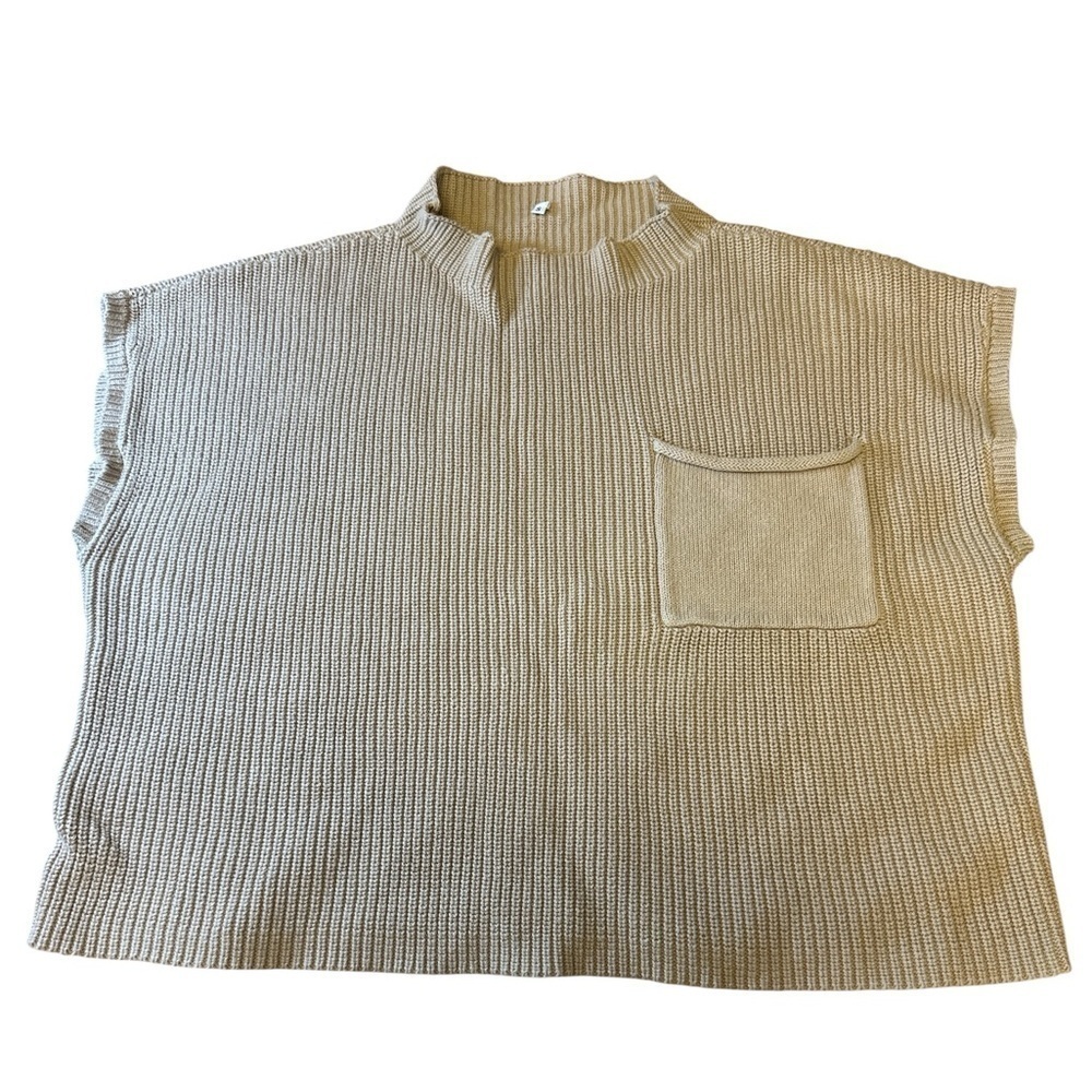No Brand Knit Boxy Sweater Short Sleeve Womens Small Beige